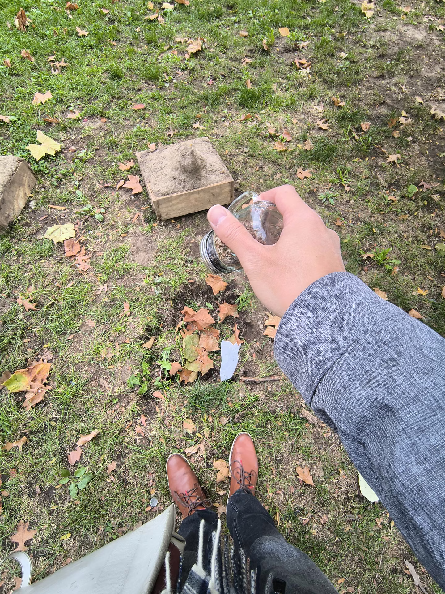 Sowing the seed mix into the ground disturbed by a footing